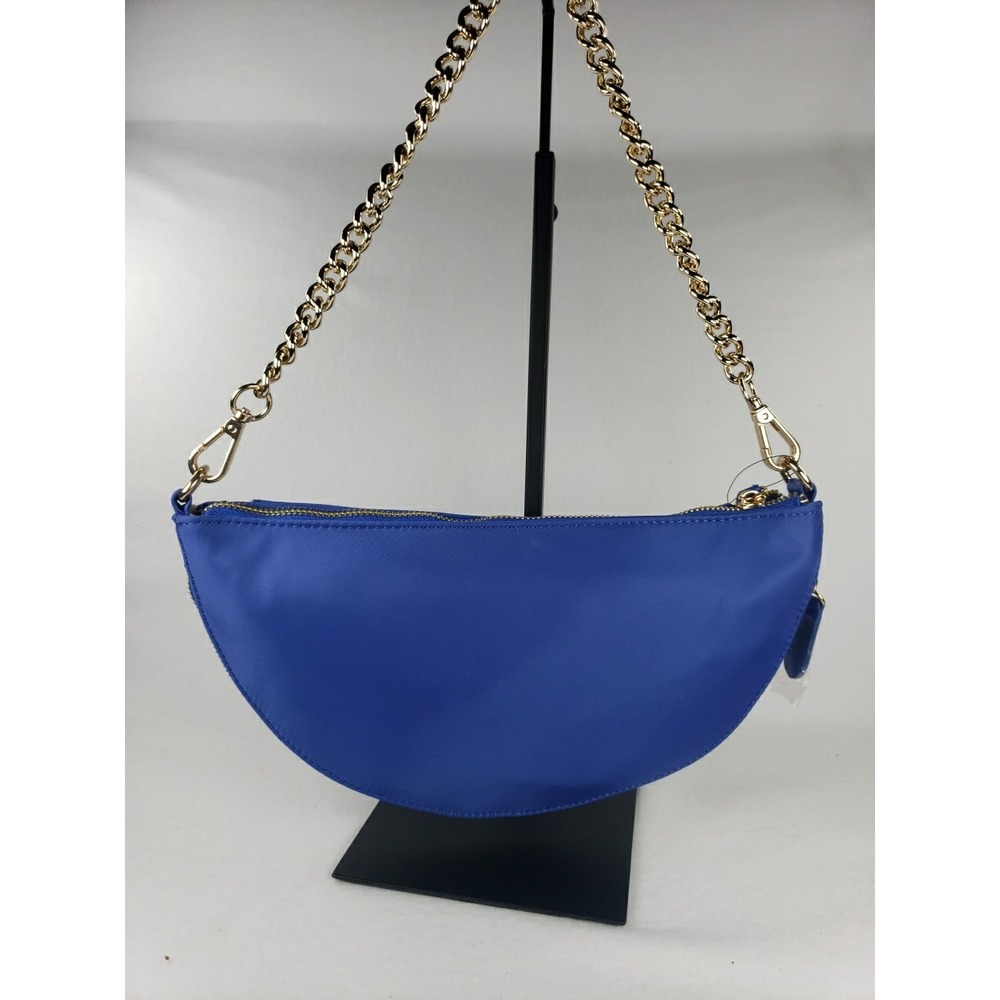 Chico's Crescent Crossbody Bag Bright Blue Gold Hardware Chain Handle Xtra Strap - Picture 3 of 14